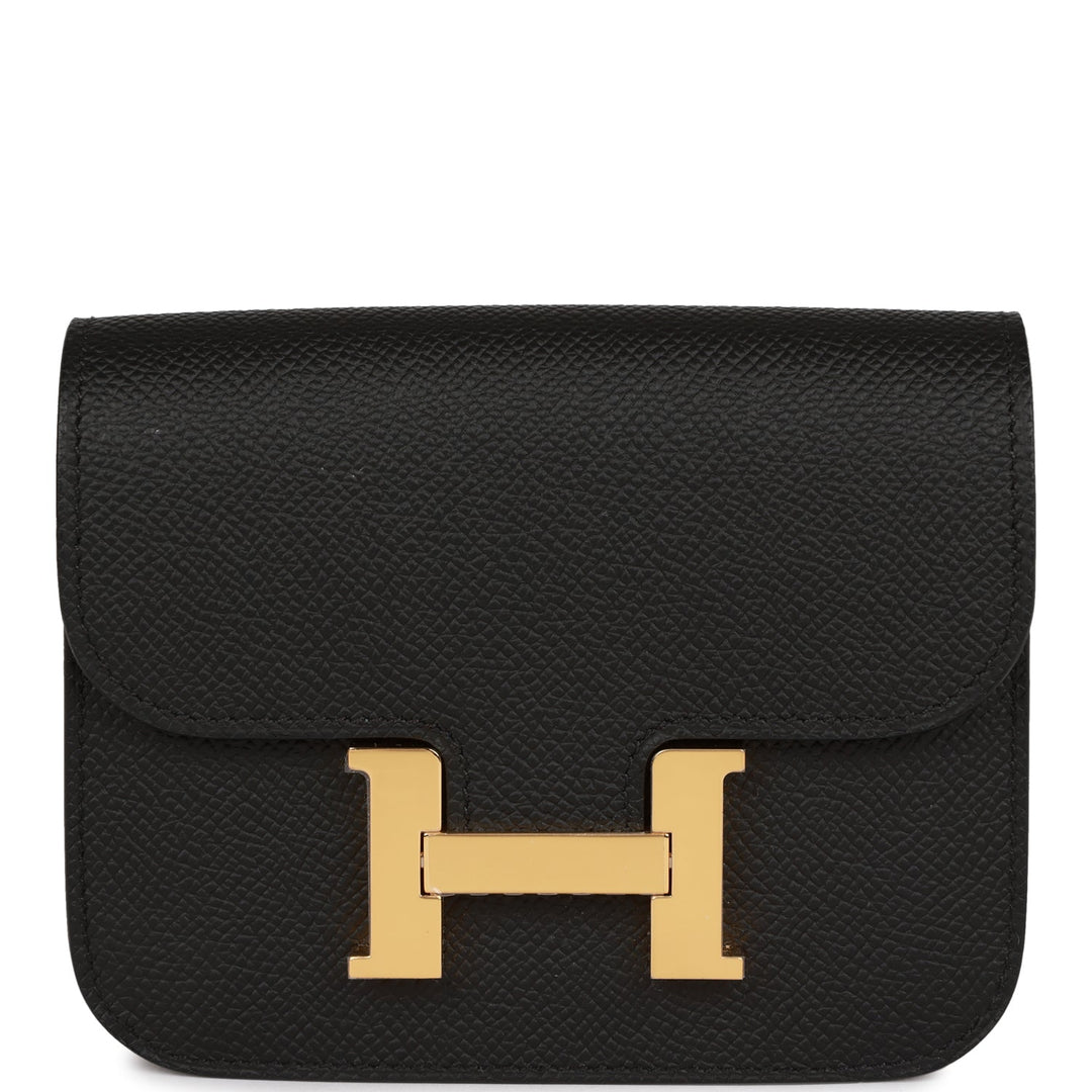 Top quality Hermes Constance Slim Wallet Black Epsom Gold Hardware