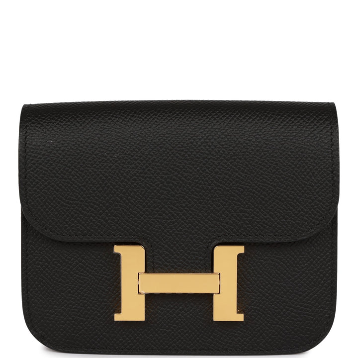 Top quality Hermes Constance Slim Wallet Black Epsom Gold Hardware