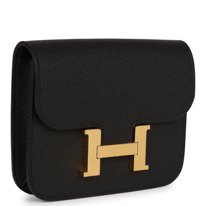 Top quality Hermes Constance Slim Wallet Black Epsom Gold Hardware