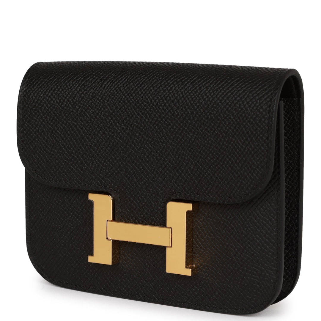 Top quality Hermes Constance Slim Wallet Black Epsom Gold Hardware