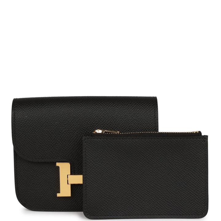 Top quality Hermes Constance Slim Wallet Black Epsom Gold Hardware
