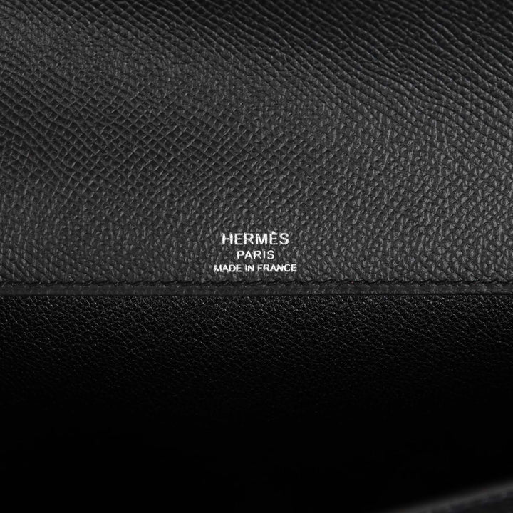 Hermes Kelly Depeches 25 Black Epsom Palladium Hardware