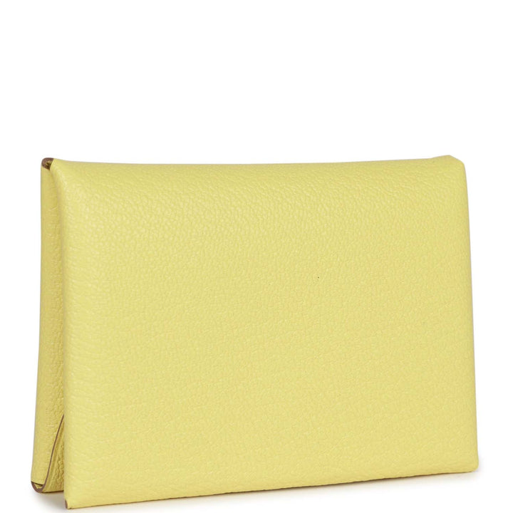 Top quality Hermes Calvi Duo Compact Card Holder Limoncello Chevre Mysore Palladium Hardware