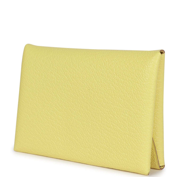 Top quality Hermes Calvi Duo Compact Card Holder Limoncello Chevre Mysore Palladium Hardware