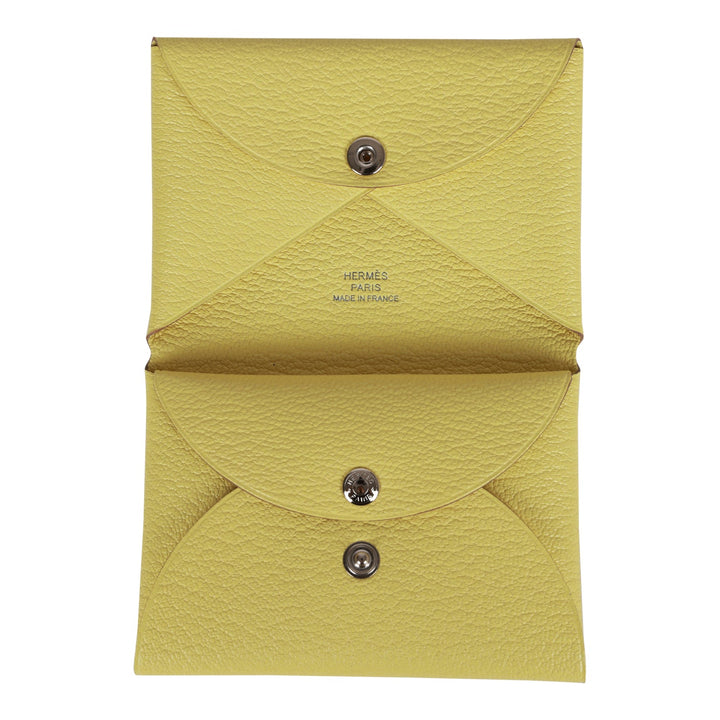 Top quality Hermes Calvi Duo Compact Card Holder Limoncello Chevre Mysore Palladium Hardware