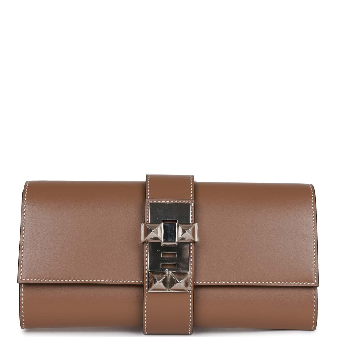Top quality Hermes Medor Clutch 23 Etoupe Tadelakt Palladium Hardware