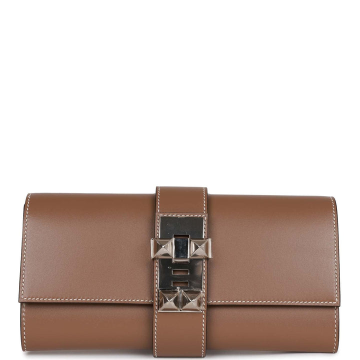 Top quality Hermes Medor Clutch 23 Etoupe Tadelakt Palladium Hardware