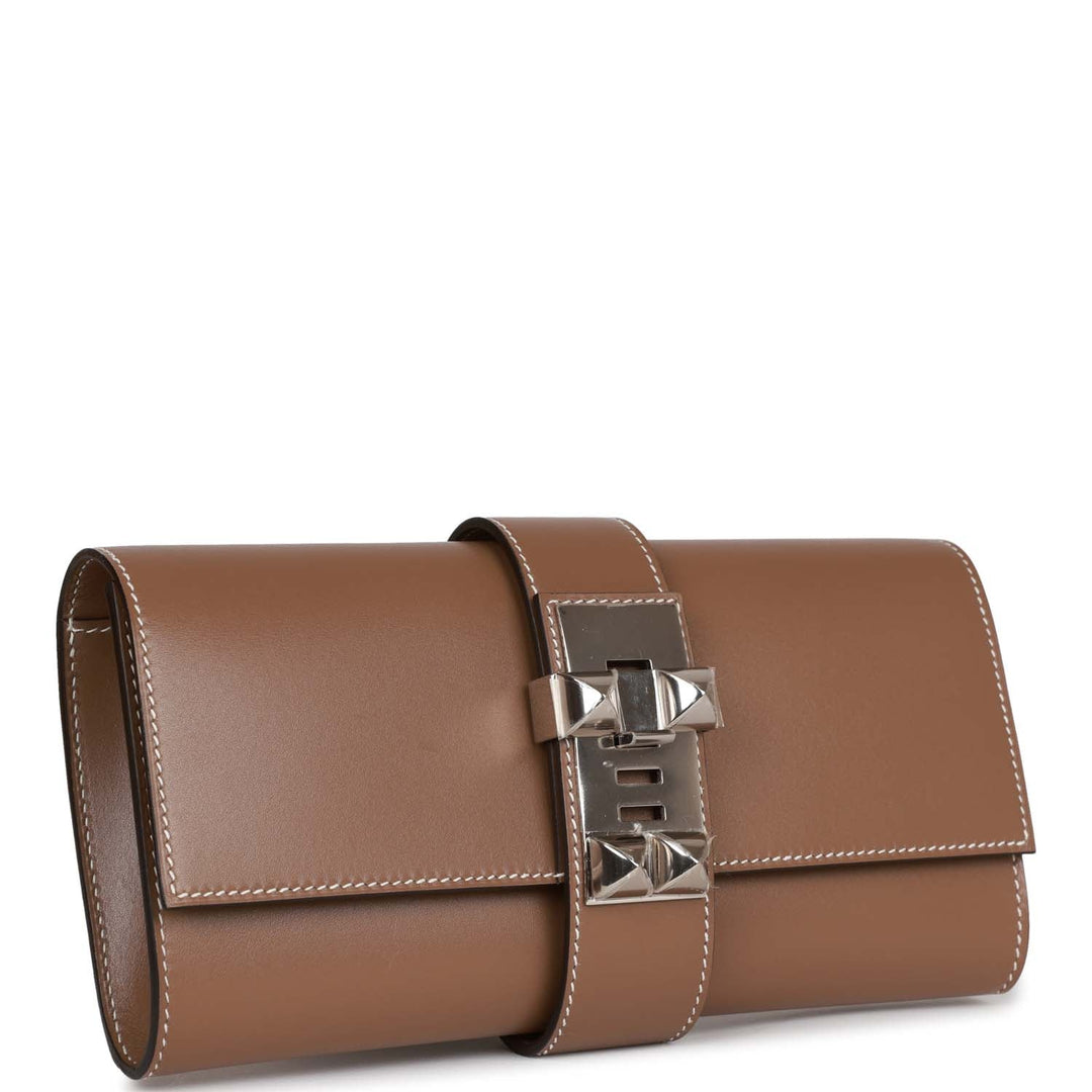 Top quality Hermes Medor Clutch 23 Etoupe Tadelakt Palladium Hardware