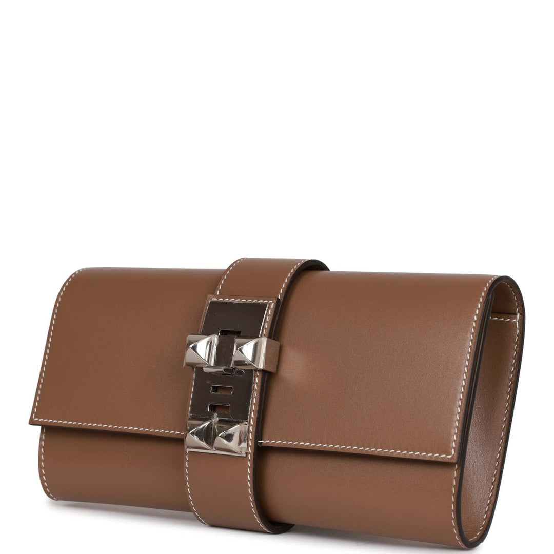 Top quality Hermes Medor Clutch 23 Etoupe Tadelakt Palladium Hardware
