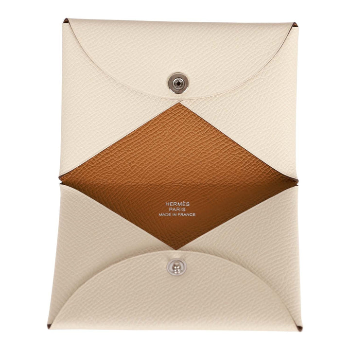 Top quality Hermes Calvi Card Holder Nata Verso Epsom Palladium Hardware