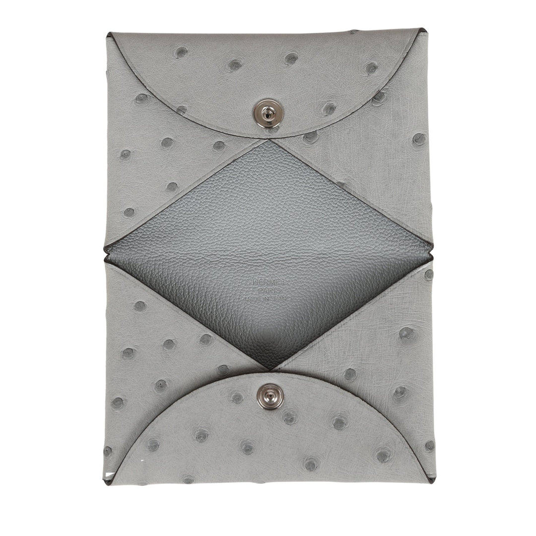 Hermes Calvi Card Holder Gris Perle Ostrich Palladium Hardware