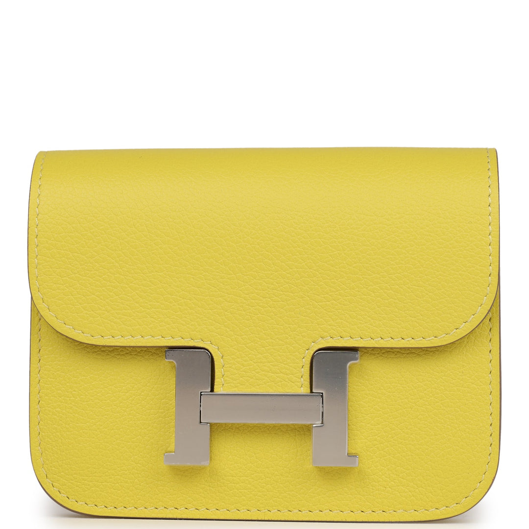 Top quality Hermes Constance Slim Wallet Lime Evercolor Palladium Hardware