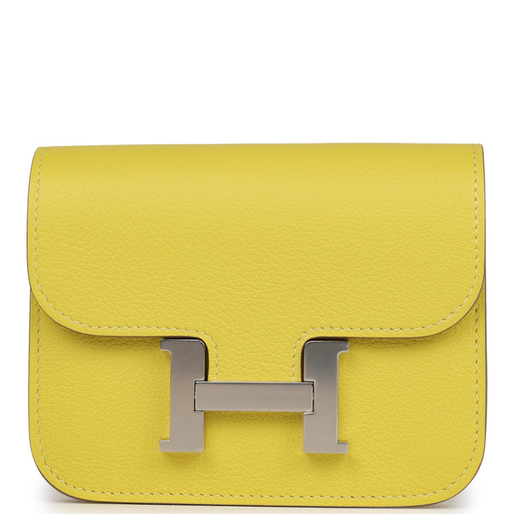 Top quality Hermes Constance Slim Wallet Lime Evercolor Palladium Hardware