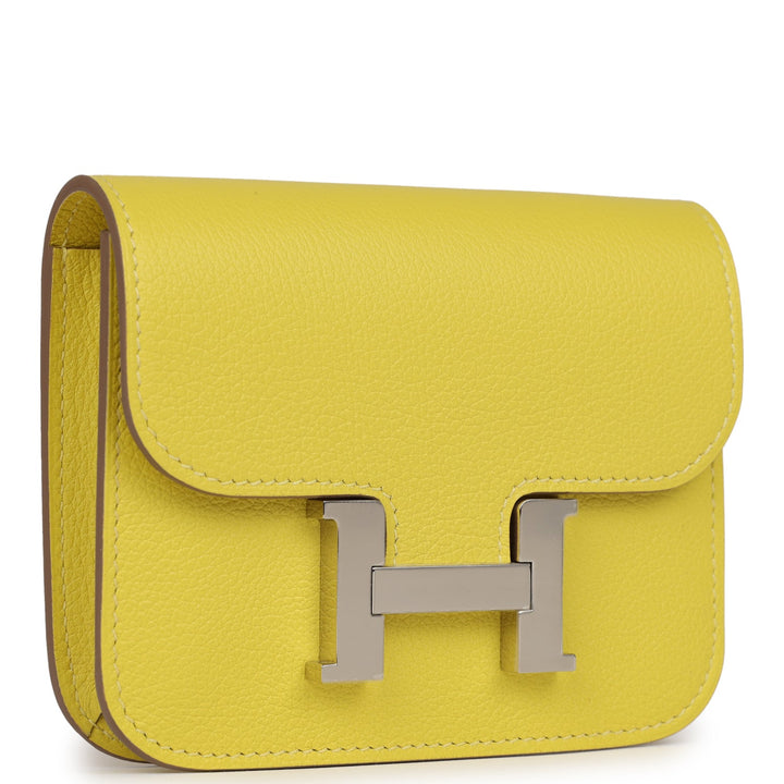 Top quality Hermes Constance Slim Wallet Lime Evercolor Palladium Hardware