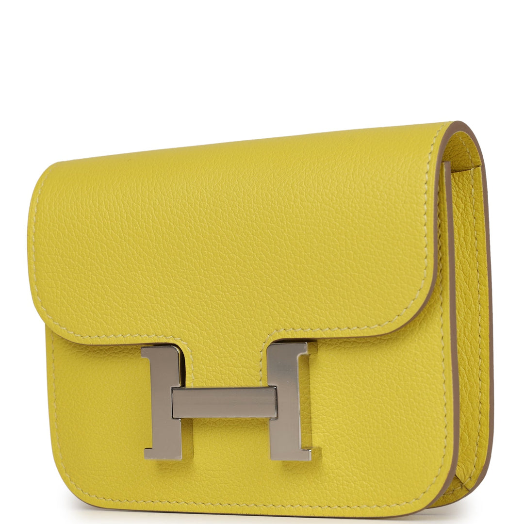 Top quality Hermes Constance Slim Wallet Lime Evercolor Palladium Hardware