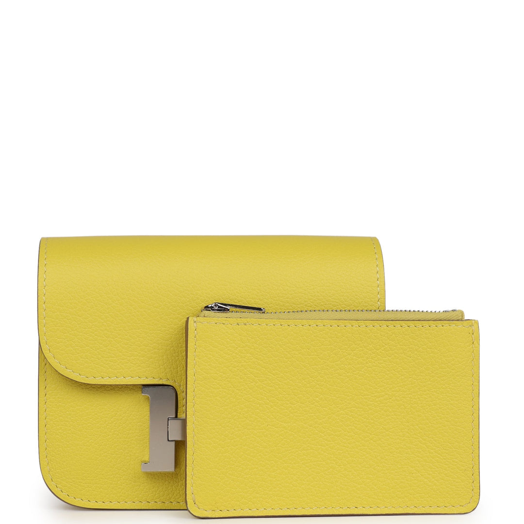 Top quality Hermes Constance Slim Wallet Lime Evercolor Palladium Hardware