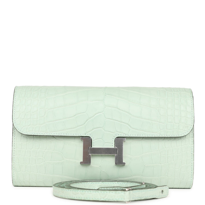 Top quality Hermes Constance Wallet To Go Vert D'eau Matte Alligator Palladium Hardware