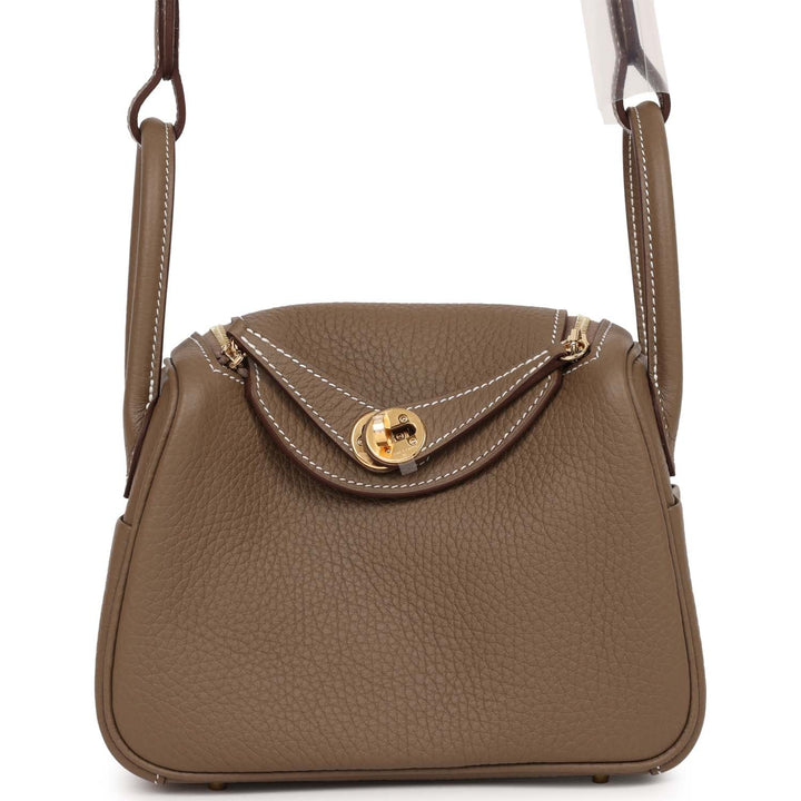 Top quality Hermes Mini Lindy Etoupe Clemence Gold Hardware