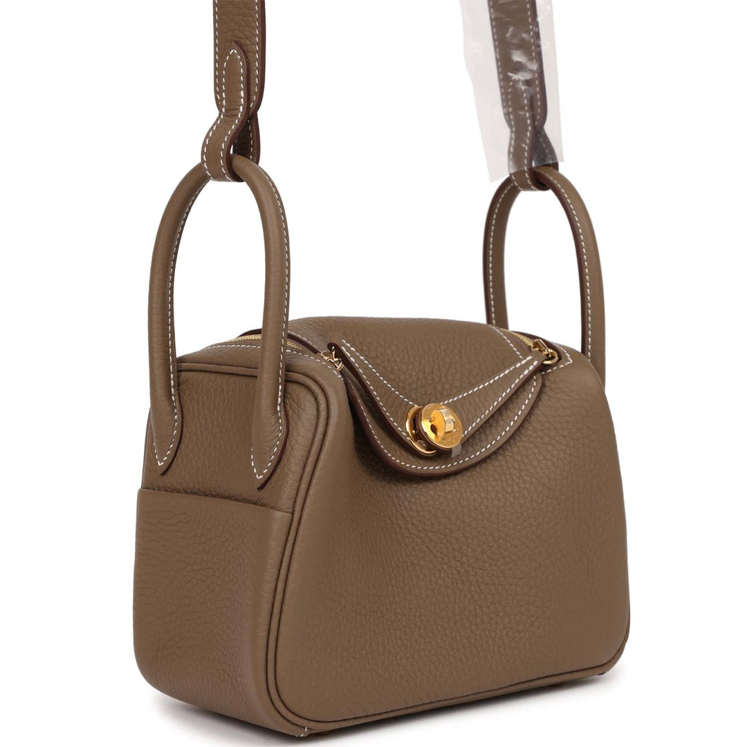 Top quality Hermes Mini Lindy Etoupe Clemence Gold Hardware