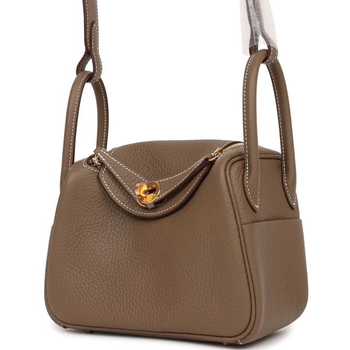 Top quality Hermes Mini Lindy Etoupe Clemence Gold Hardware