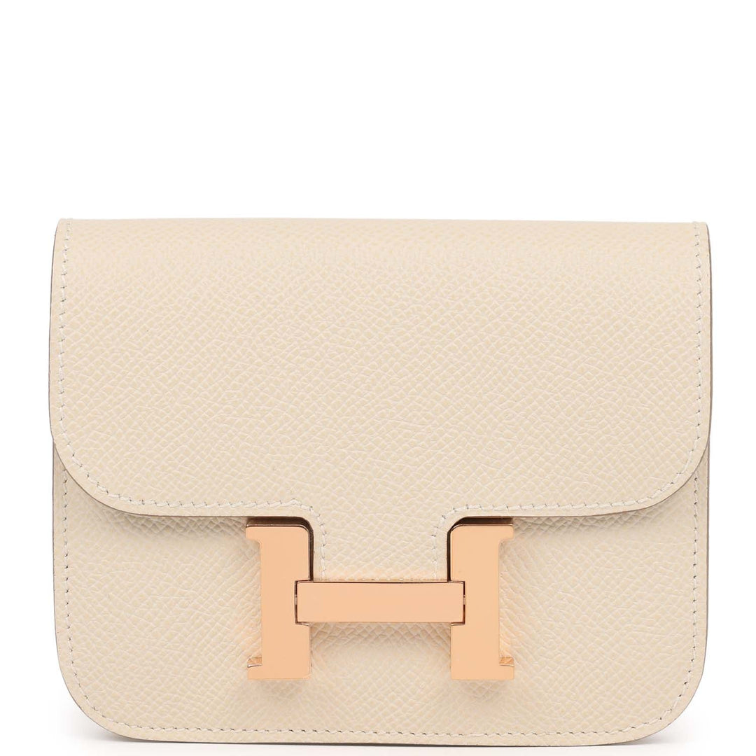 Top quality Hermes Constance Slim Wallet Craie Epsom Rose Gold Hardware