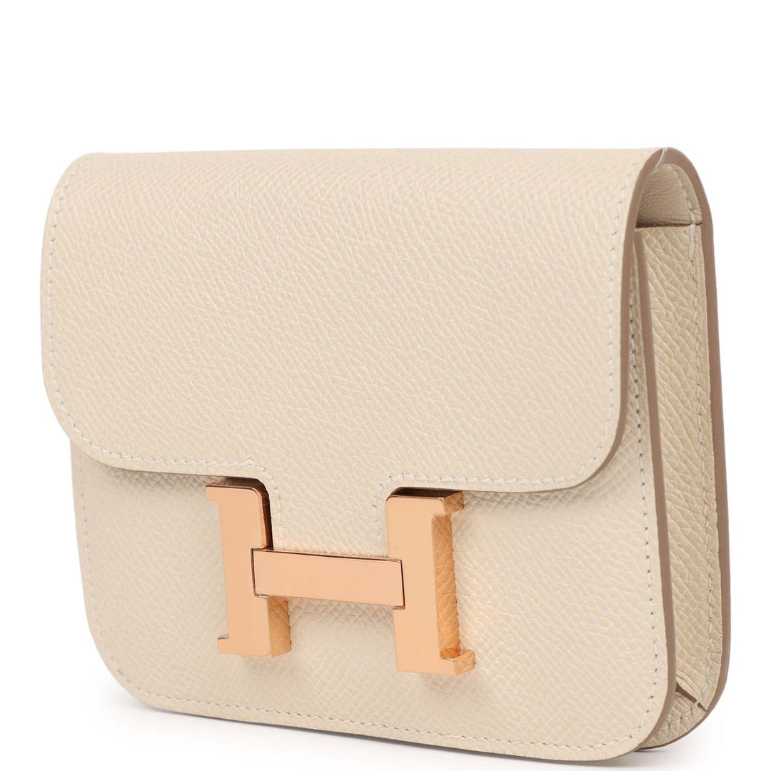 Top quality Hermes Constance Slim Wallet Craie Epsom Rose Gold Hardware