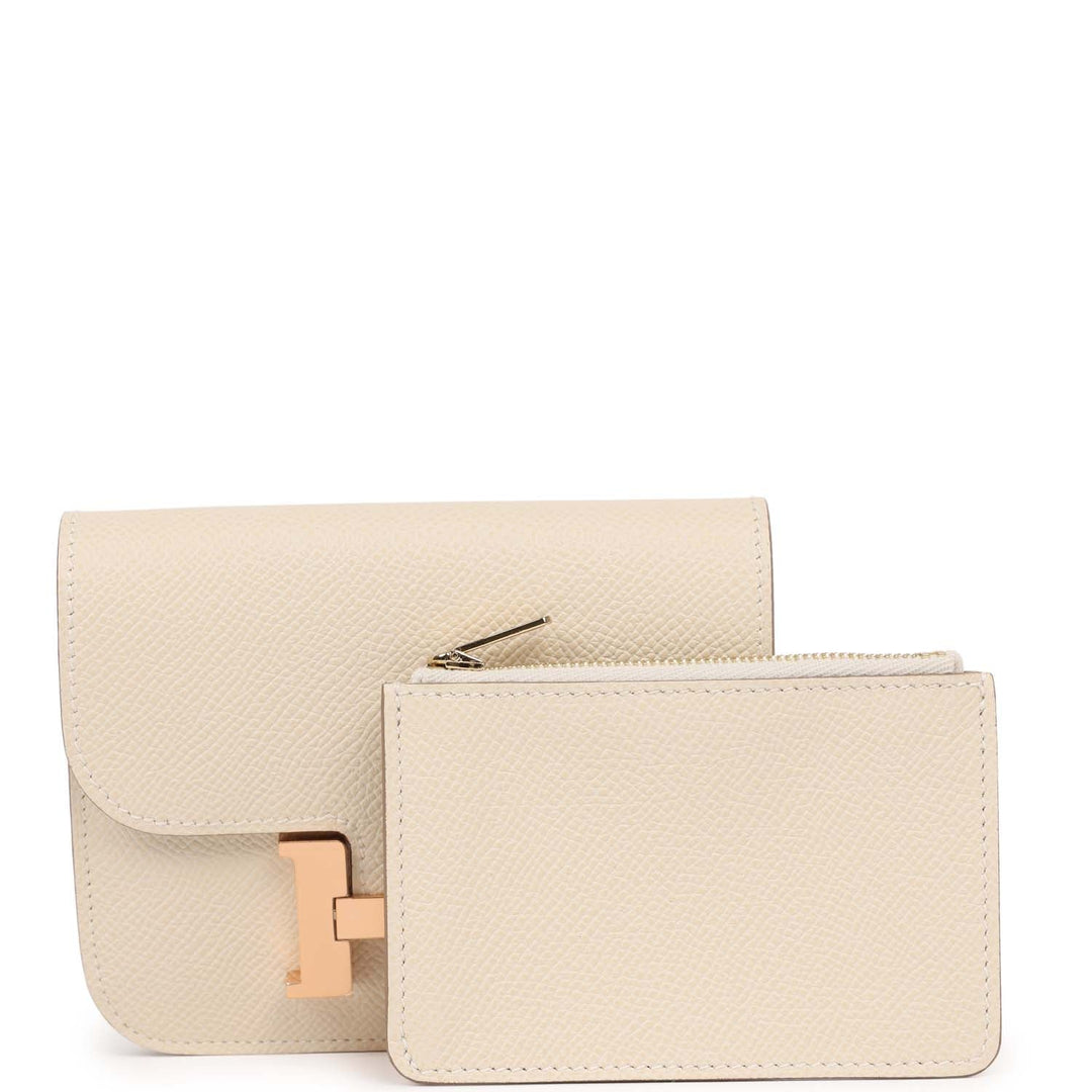 Top quality Hermes Constance Slim Wallet Craie Epsom Rose Gold Hardware