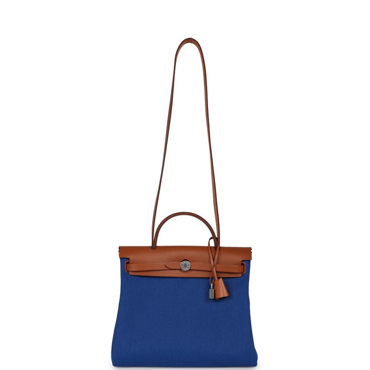 Top quality Hermes Herbag Zip PM 31 Bleu France Toile H Fauve Vache Hunter Palladium Hardware