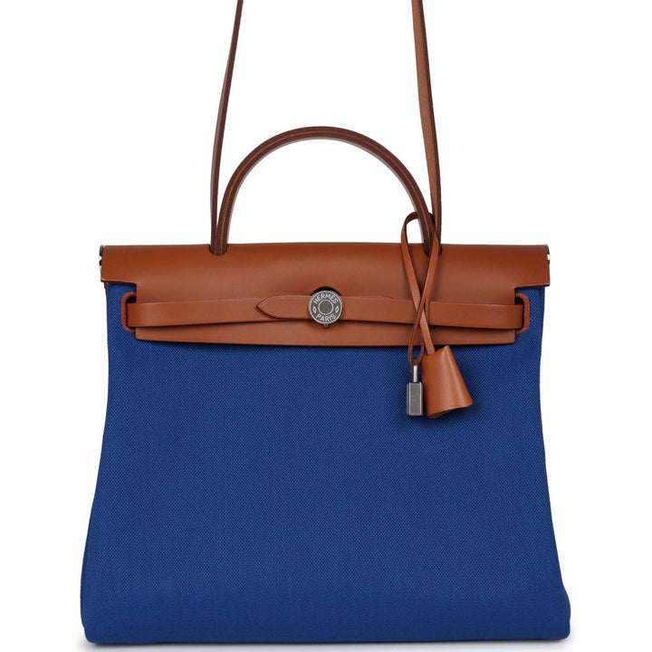 Top quality Hermes Herbag Zip PM 31 Bleu France Toile H Fauve Vache Hunter Palladium Hardware