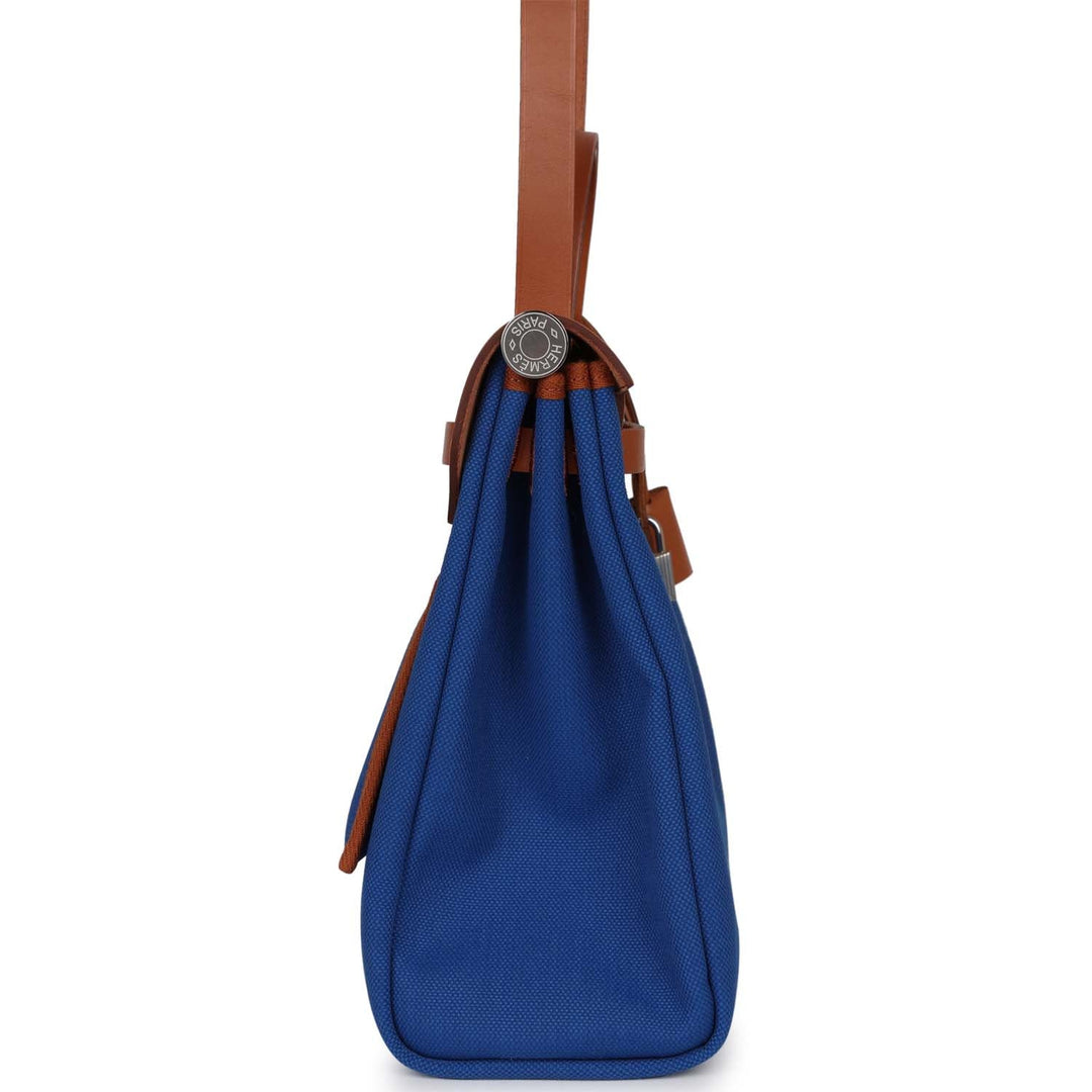 Top quality Hermes Herbag Zip PM 31 Bleu France Toile H Fauve Vache Hunter Palladium Hardware