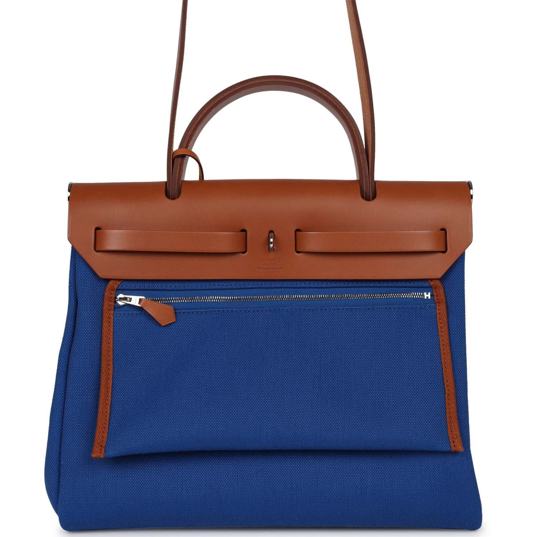 Top quality Hermes Herbag Zip PM 31 Bleu France Toile H Fauve Vache Hunter Palladium Hardware