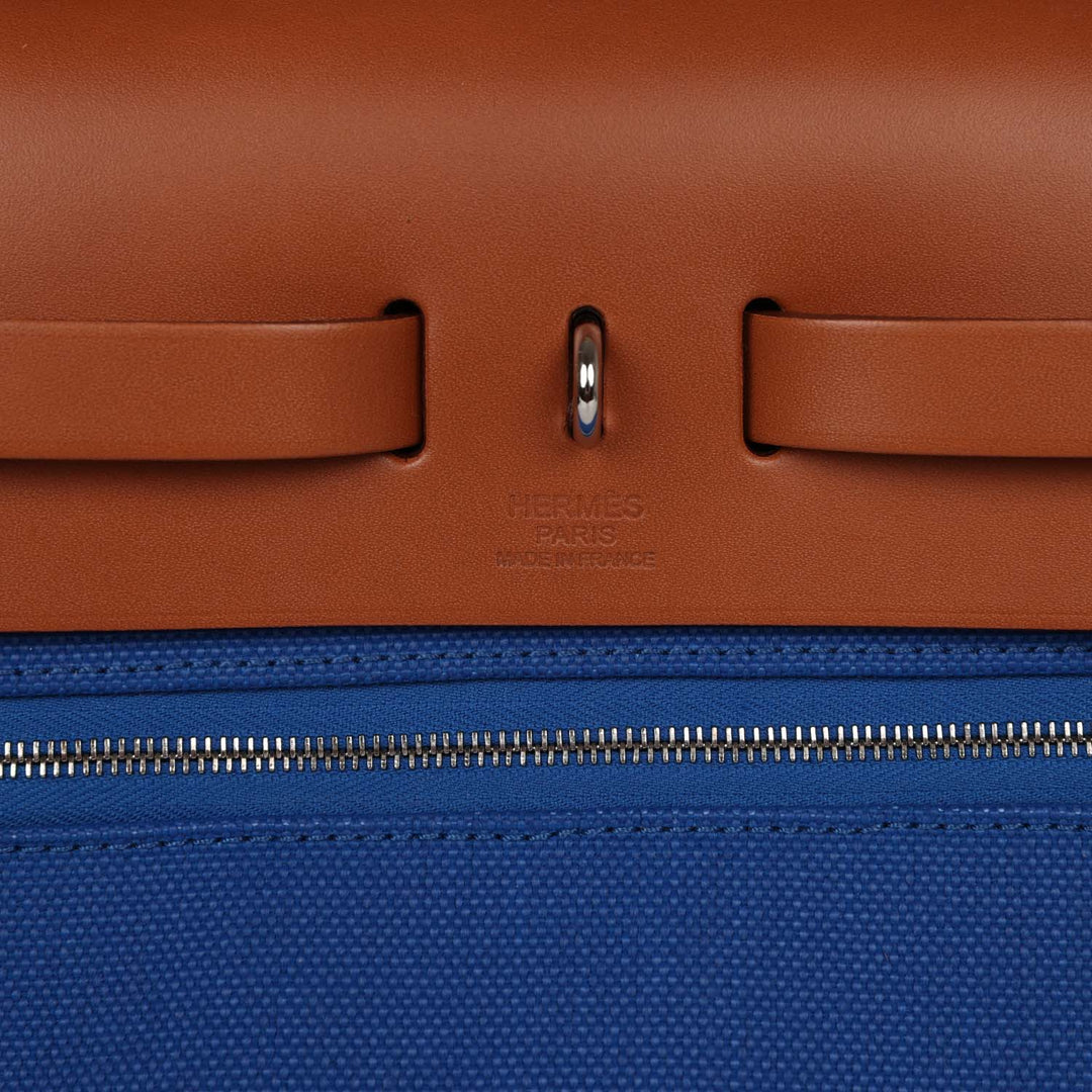 Top quality Hermes Herbag Zip PM 31 Bleu France Toile H Fauve Vache Hunter Palladium Hardware