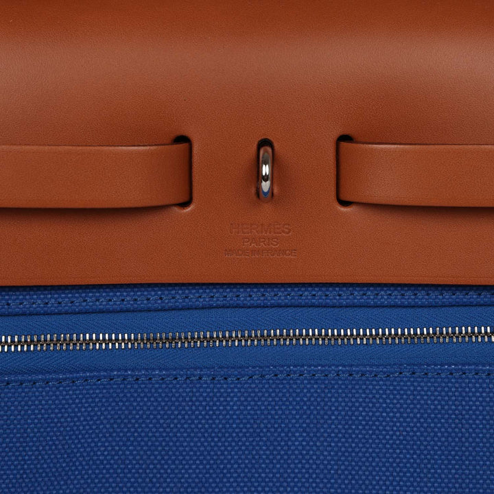 Top quality Hermes Herbag Zip PM 31 Bleu France Toile H Fauve Vache Hunter Palladium Hardware
