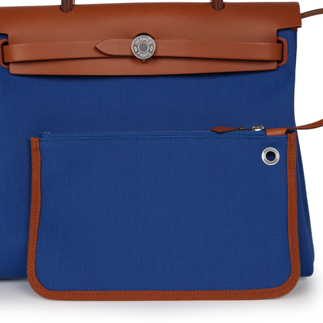 Top quality Hermes Herbag Zip PM 31 Bleu France Toile H Fauve Vache Hunter Palladium Hardware