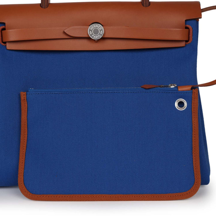 Top quality Hermes Herbag Zip PM 31 Bleu France Toile H Fauve Vache Hunter Palladium Hardware