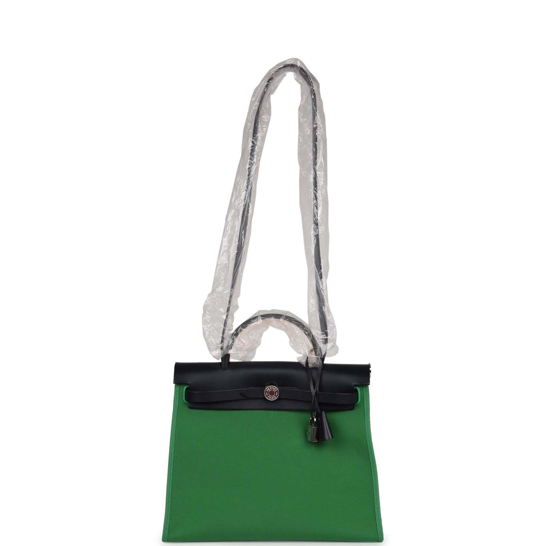 Top quality Hermes Herbag Zip PM 31 Bamboo Toile H/Bleu Indigo Vache Hunter Palladium Hardware