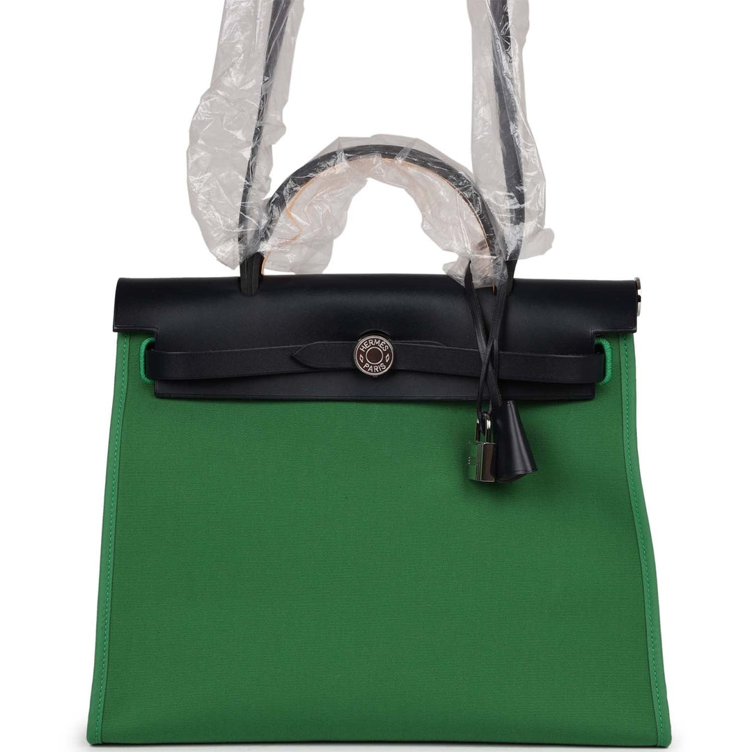 Top quality Hermes Herbag Zip PM 31 Bamboo Toile H/Bleu Indigo Vache Hunter Palladium Hardware