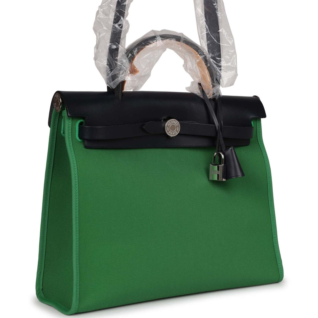 Top quality Hermes Herbag Zip PM 31 Bamboo Toile H/Bleu Indigo Vache Hunter Palladium Hardware