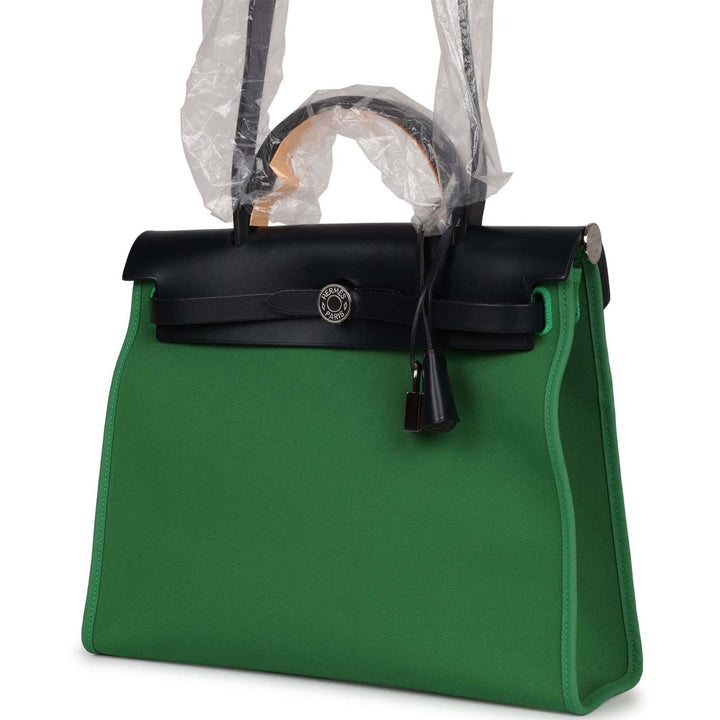 Top quality Hermes Herbag Zip PM 31 Bamboo Toile H/Bleu Indigo Vache Hunter Palladium Hardware