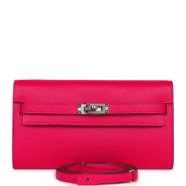 Top quality Hermes Kelly Wallet To Go Rose Mexico Chevre Palladium Hardware