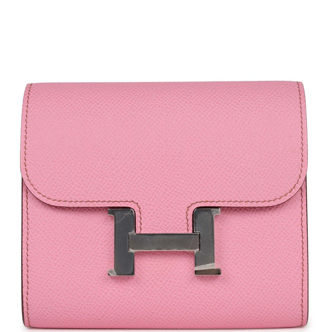 Top quality Hermes Constance Compact Wallet 5P Bubblegum Epsom Palladium Hardware
