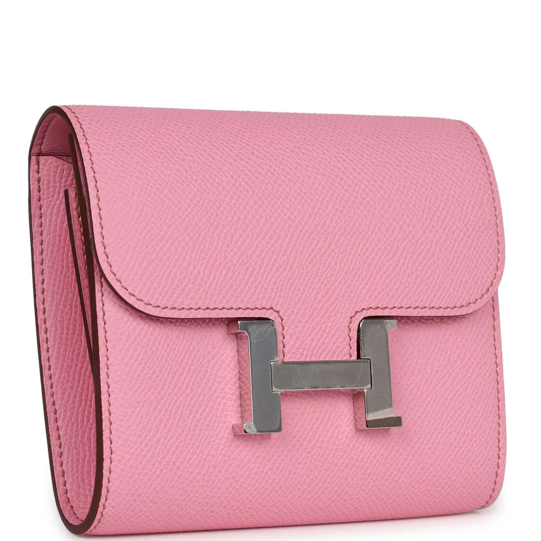 Top quality Hermes Constance Compact Wallet 5P Bubblegum Epsom Palladium Hardware