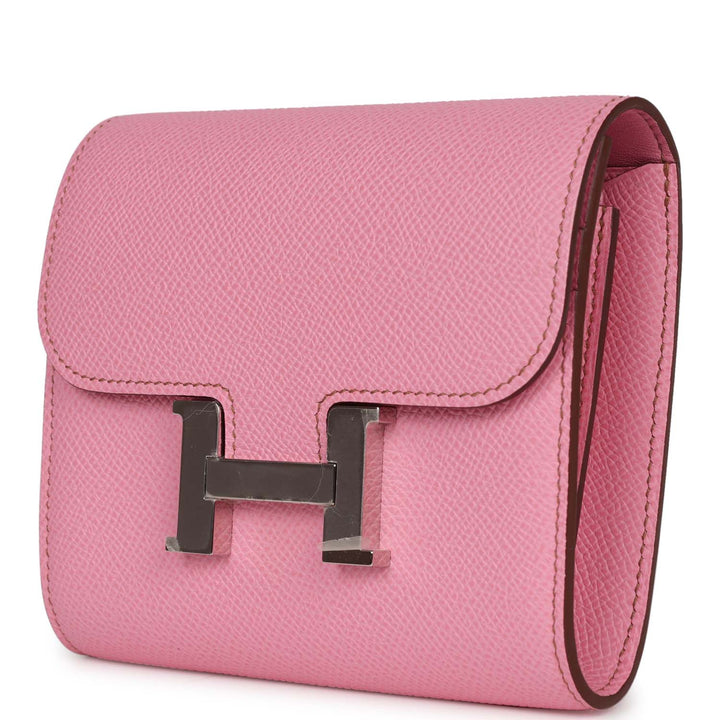 Top quality Hermes Constance Compact Wallet 5P Bubblegum Epsom Palladium Hardware