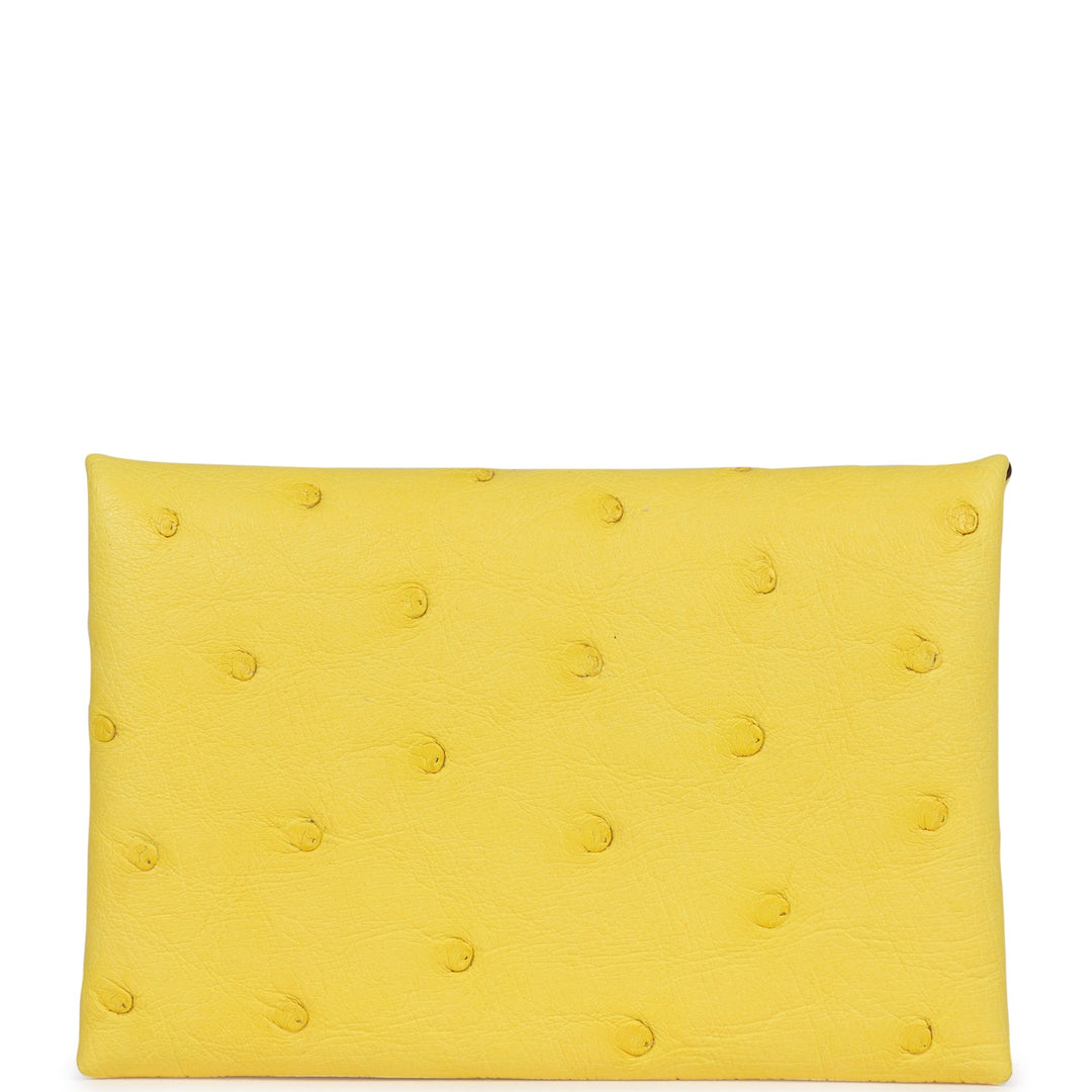 Top quality Hermes Calvi Card Holder Jaune Citron Ostrich Palladium Hardware
