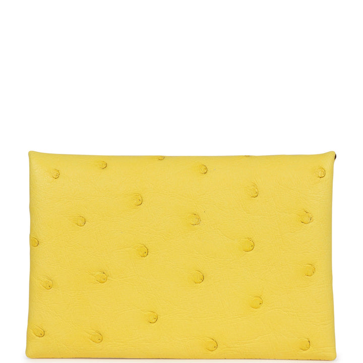 Top quality Hermes Calvi Card Holder Jaune Citron Ostrich Palladium Hardware