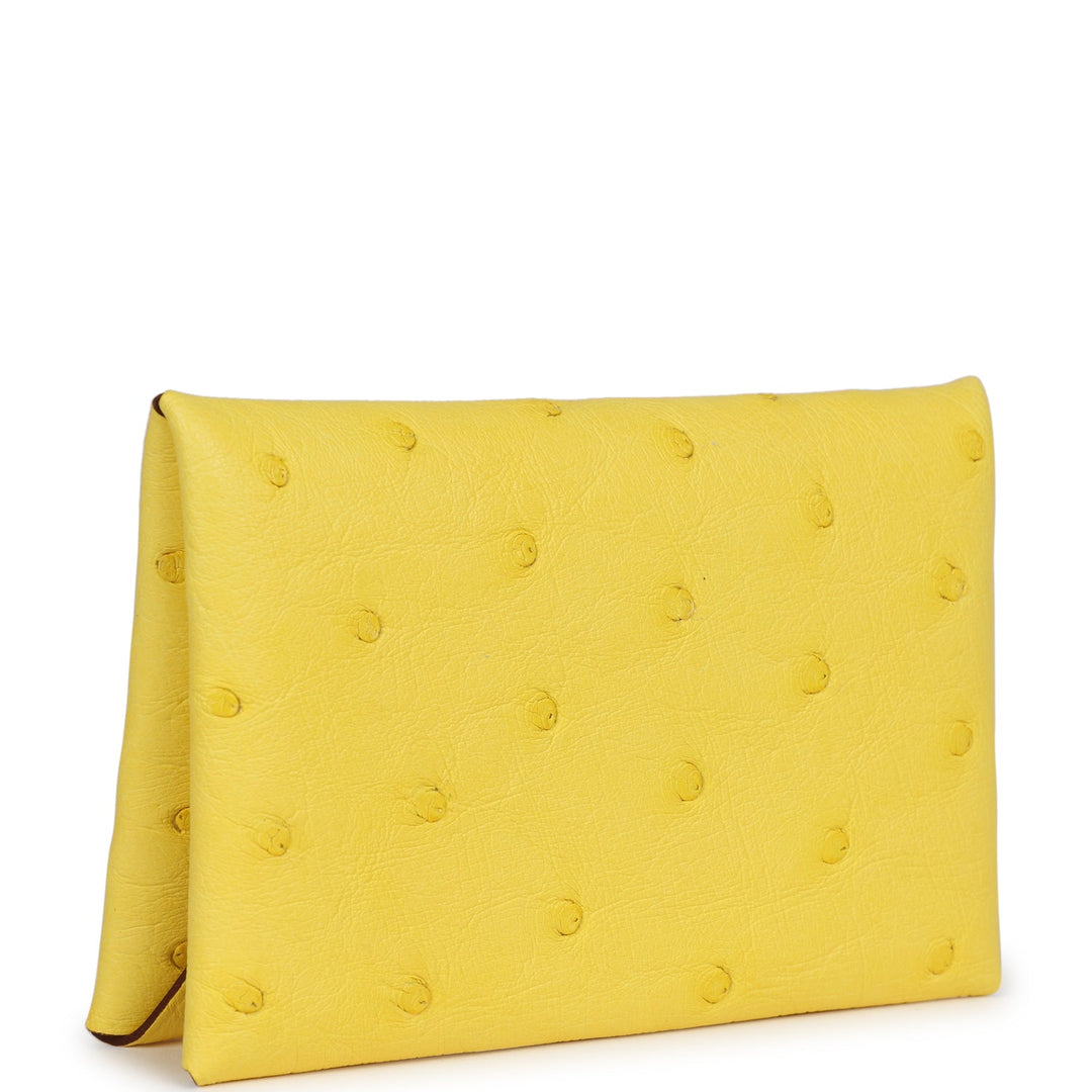 Top quality Hermes Calvi Card Holder Jaune Citron Ostrich Palladium Hardware