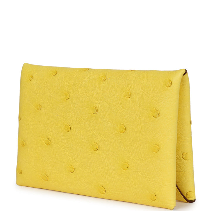 Top quality Hermes Calvi Card Holder Jaune Citron Ostrich Palladium Hardware