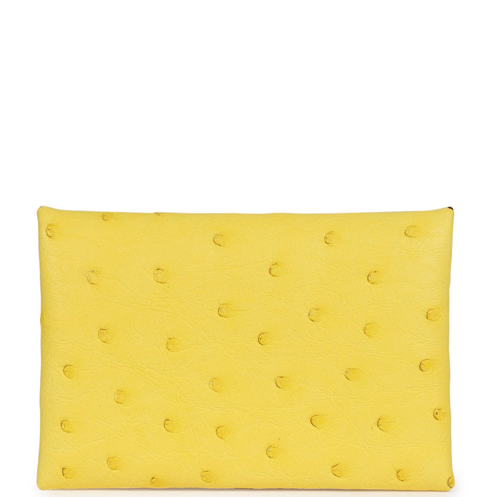 Top quality Hermes Calvi Card Holder Jaune Citron Ostrich Palladium Hardware