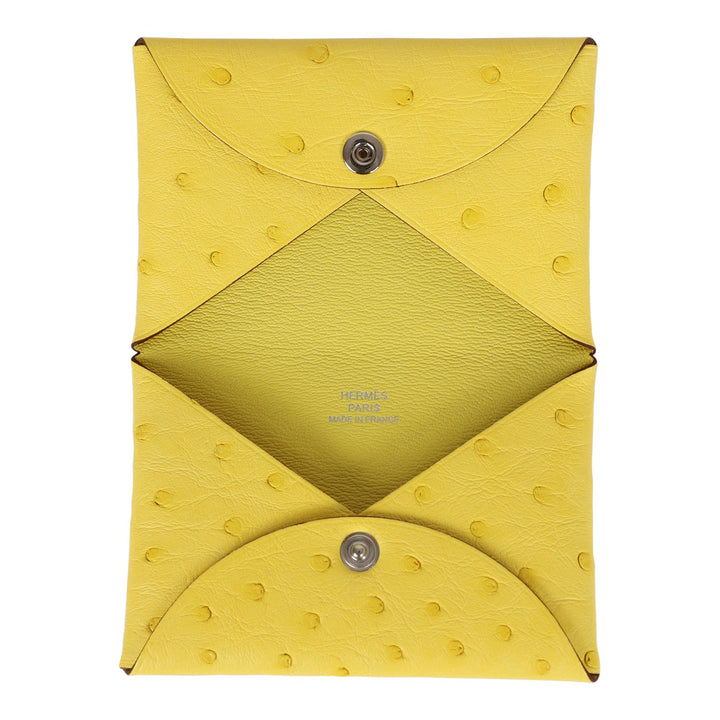 Top quality Hermes Calvi Card Holder Jaune Citron Ostrich Palladium Hardware