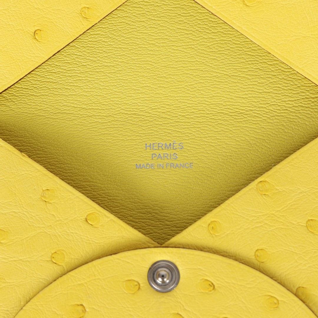 Top quality Hermes Calvi Card Holder Jaune Citron Ostrich Palladium Hardware